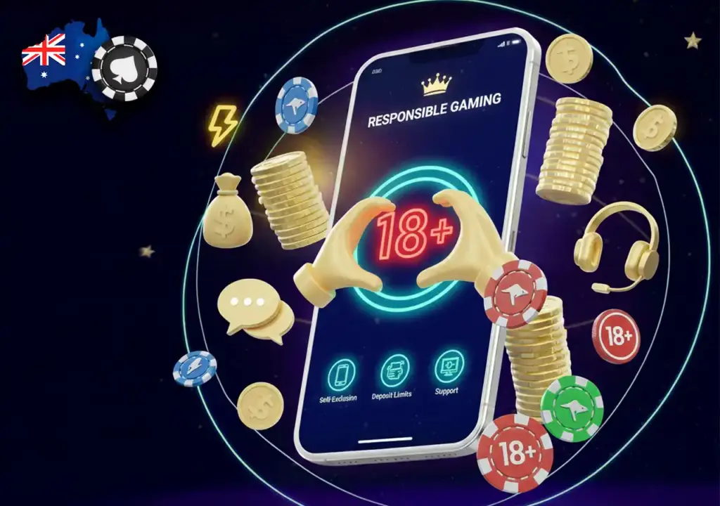 Shield icon and safe-play symbols on a light abstract background